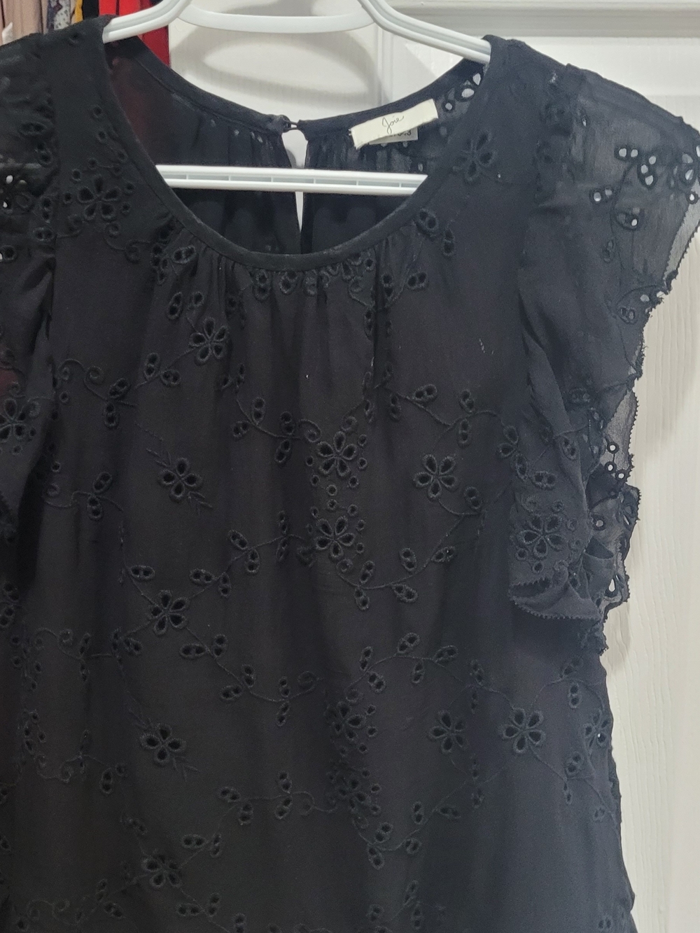 Joie Black Eyelet Flutter Sleeve Blouse
